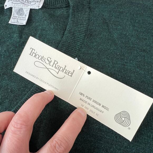 Tricots St. Raphael Vintage Wool Green V-neck sweater Men’s size Large NWT - Picture 5 of 8